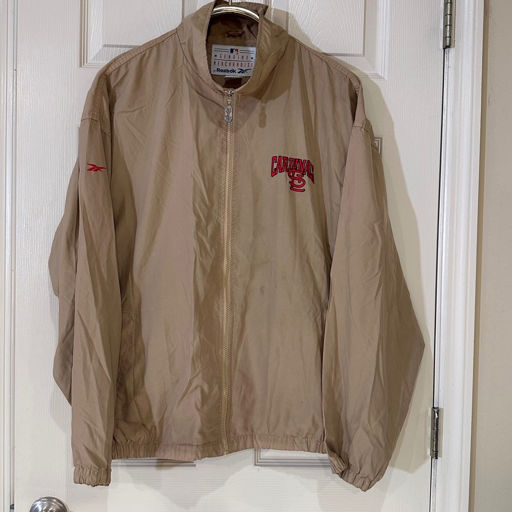 Vintage Reebok St Louis Cardinals MLB Windbreaker Jacket Tan Mens Large Full Zip